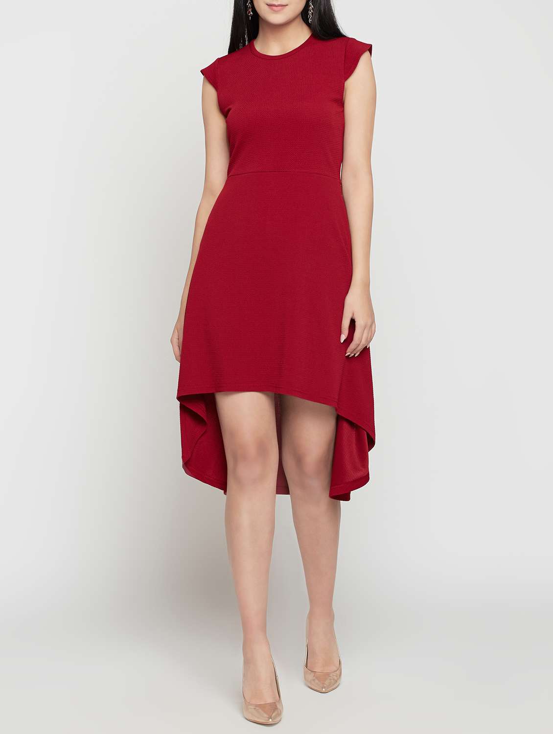 cap sleeved solid high low dress - 15864558 - Zoom Image - 0