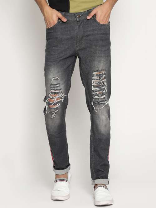 grey cotton blend distressed jeans - 15864846 - Standard Image - 0