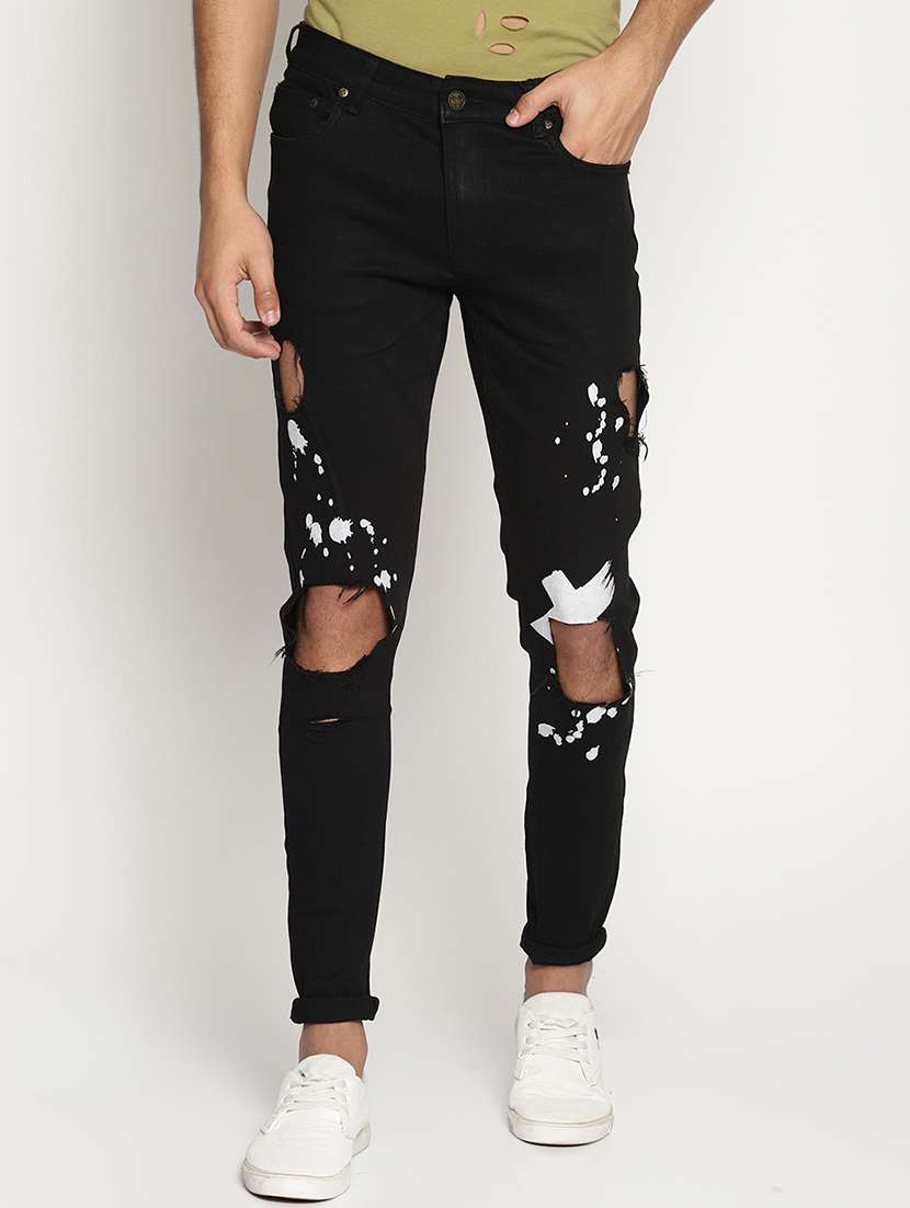 black cotton blend distressed jeans