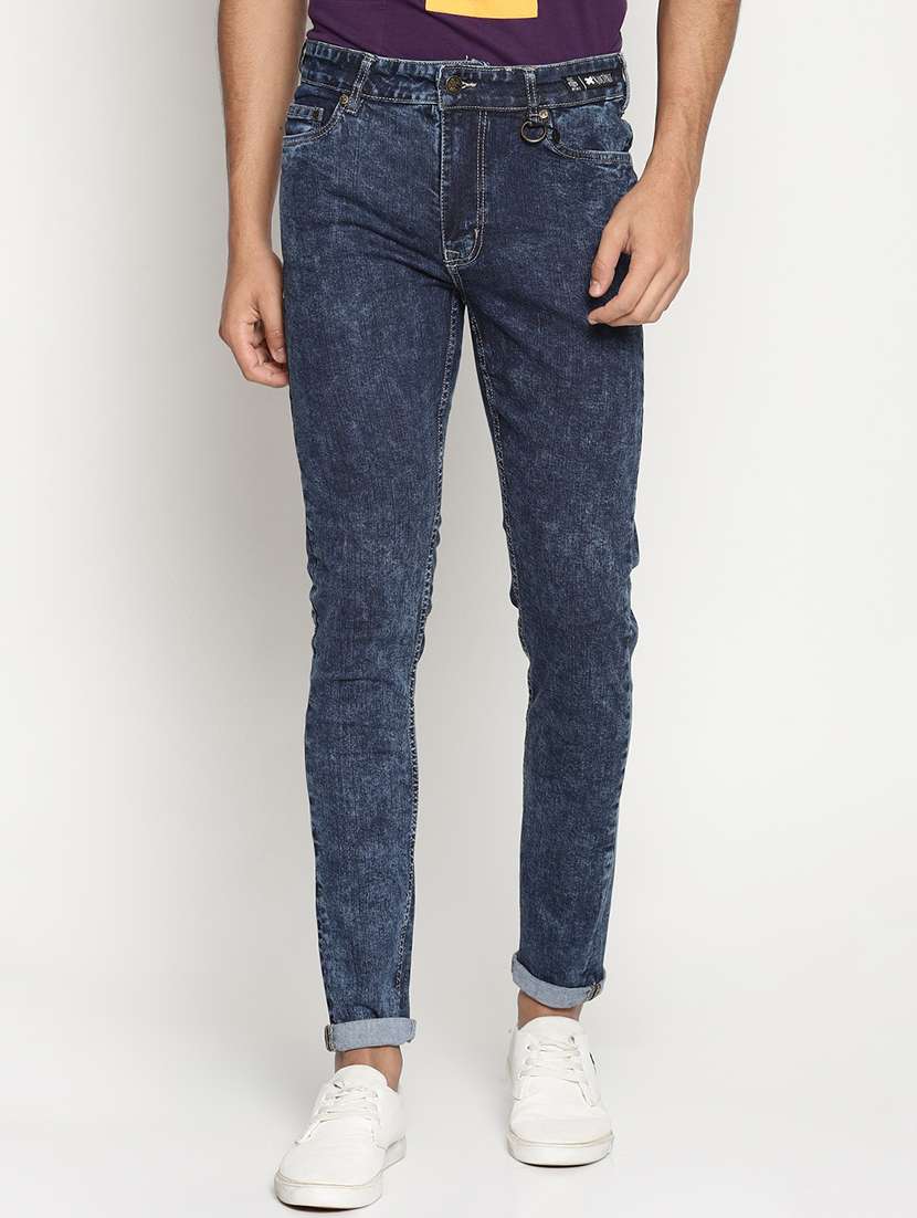blue cotton blend washed jeans
