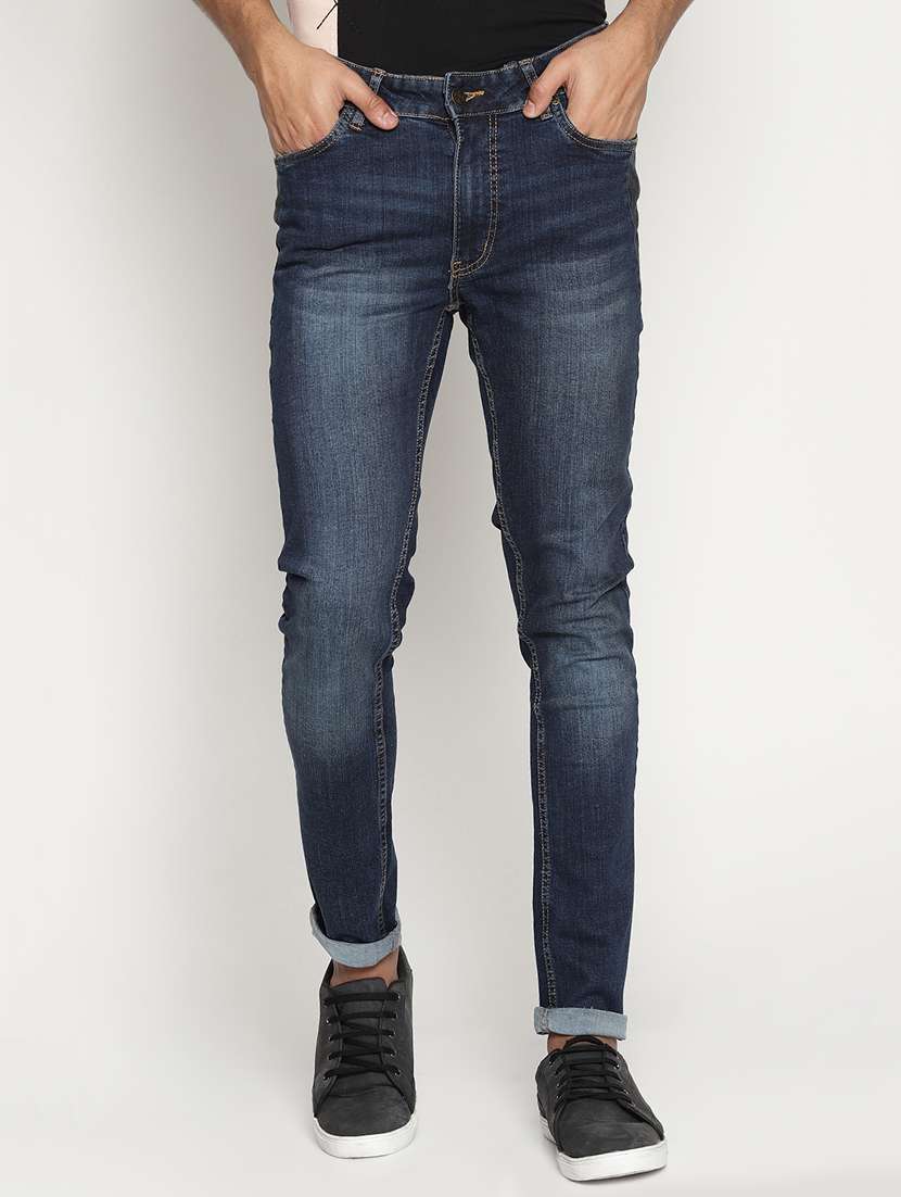 blue cotton blend washed jeans - 15864862 - Zoom Image - 0
