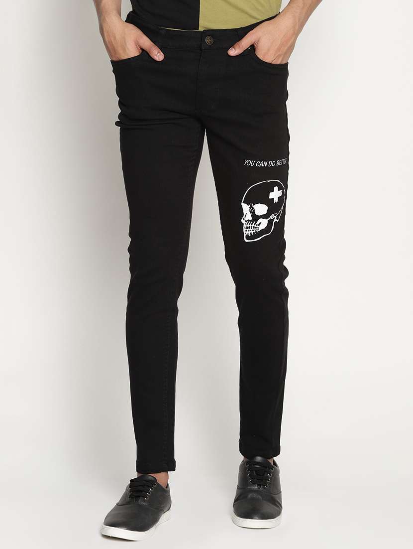 black cotton blend plain jeans