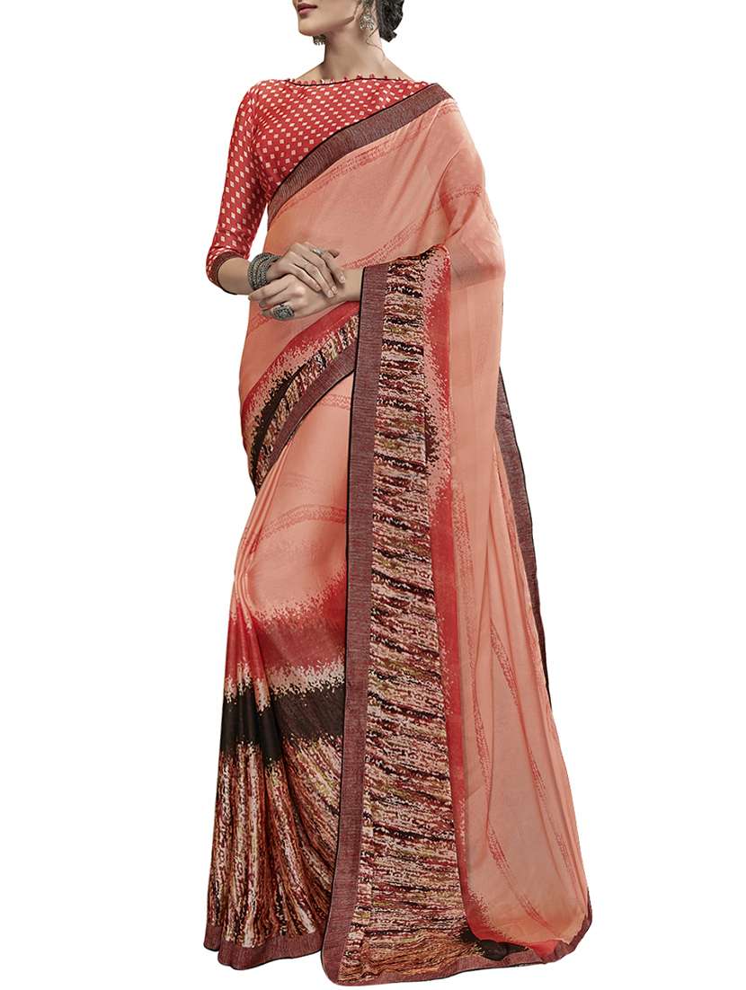 orange abstract printed saree with blouse