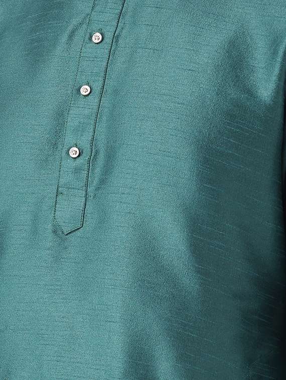 green solid silk blend dhoti kurta set - 15867376 -  Standard Image - 3