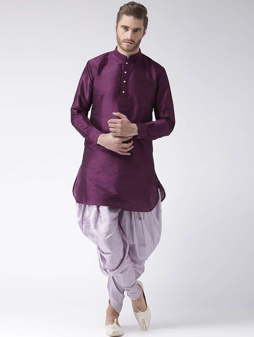 purple solid silk blend dhoti kurta set - 15867378 -  Zoom Image - 0