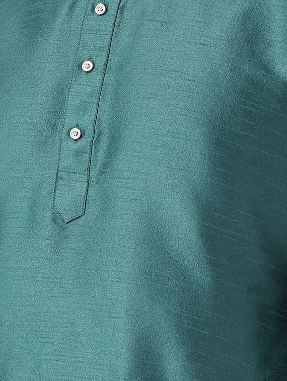 teal blue solid silk blend dhoti kurta set - 15867380 -  Standard Image - 3