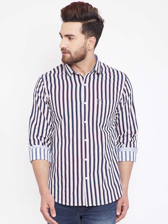 navy blue striped casual shirt