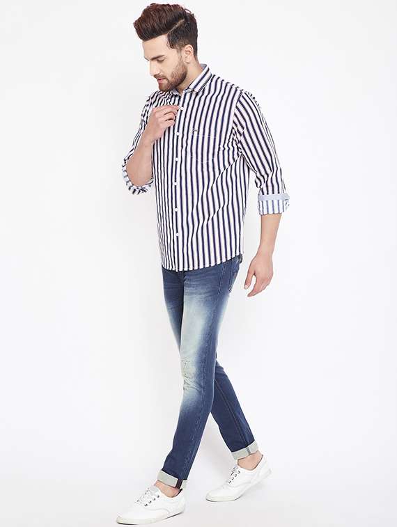 navy blue striped casual shirt - 15870335 -  Standard Image - 3