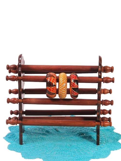 desi karigar sheesham wooden bangle stand (brown, 6 rod) - 15871468 - Standard Image - 0