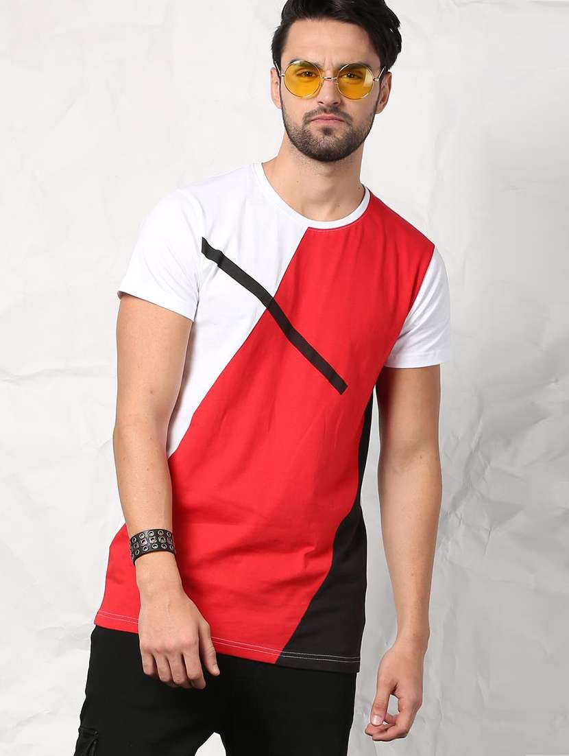 Buy online Multi Colored Color Bock T-shirt from top wear for Men
