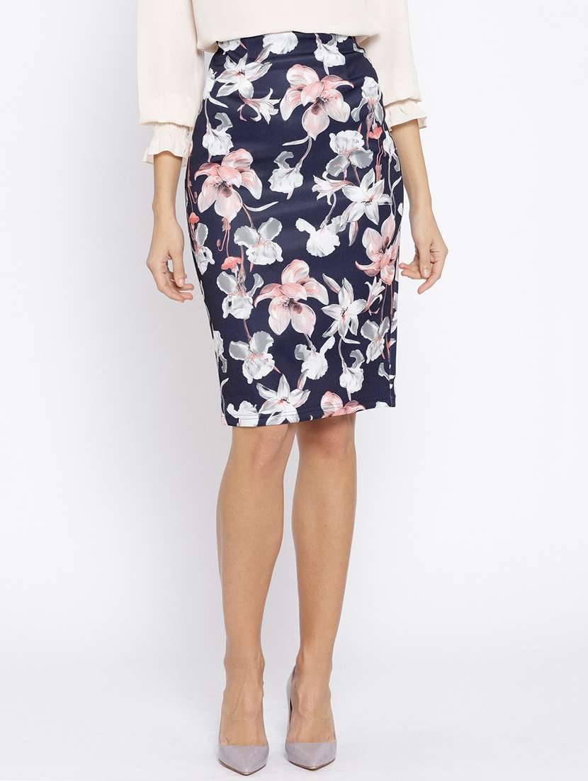 Buy online Back Slit Floral Pencil Skirt from Skirts Shorts for