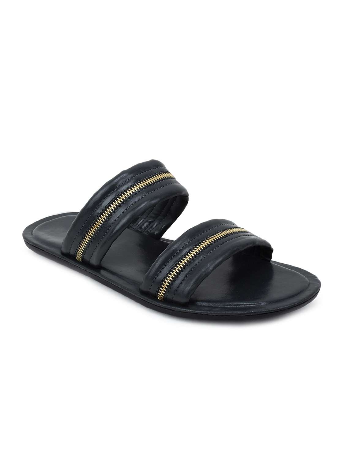 black leather slip on slippers