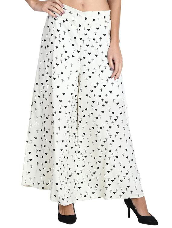 heart print flared palazzo - 15874763 -  Zoom Image - 0