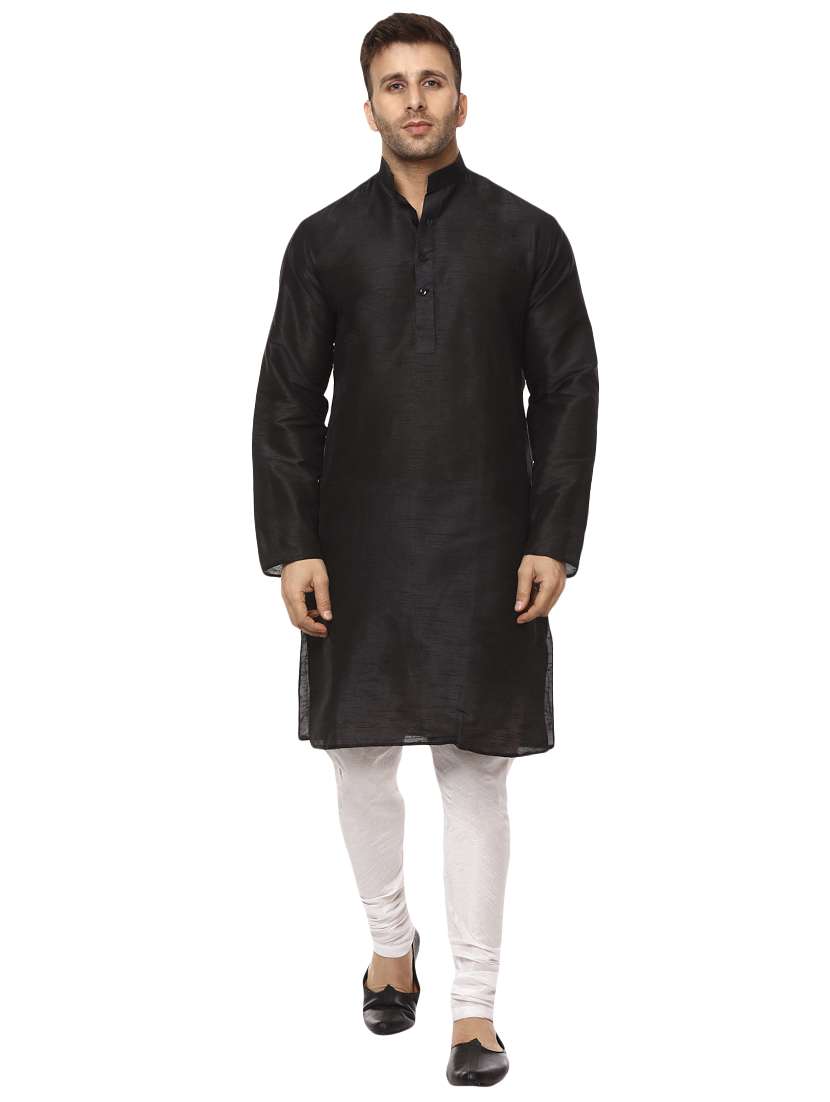 Black Pure Silk Kurta Pyjama Set