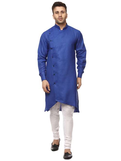 blue khadi asymmetric kurta - 15876570 -  Standard Image - 0