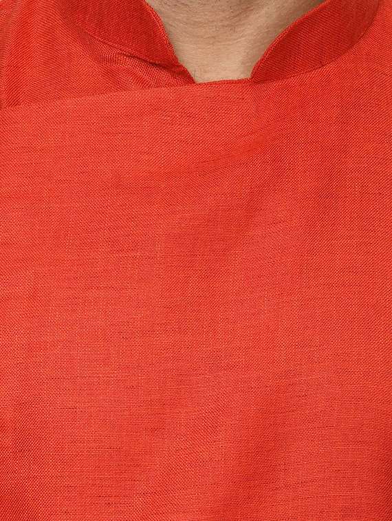 men red khadi asymmetric kurta - 15876571 - Standard Image - 3