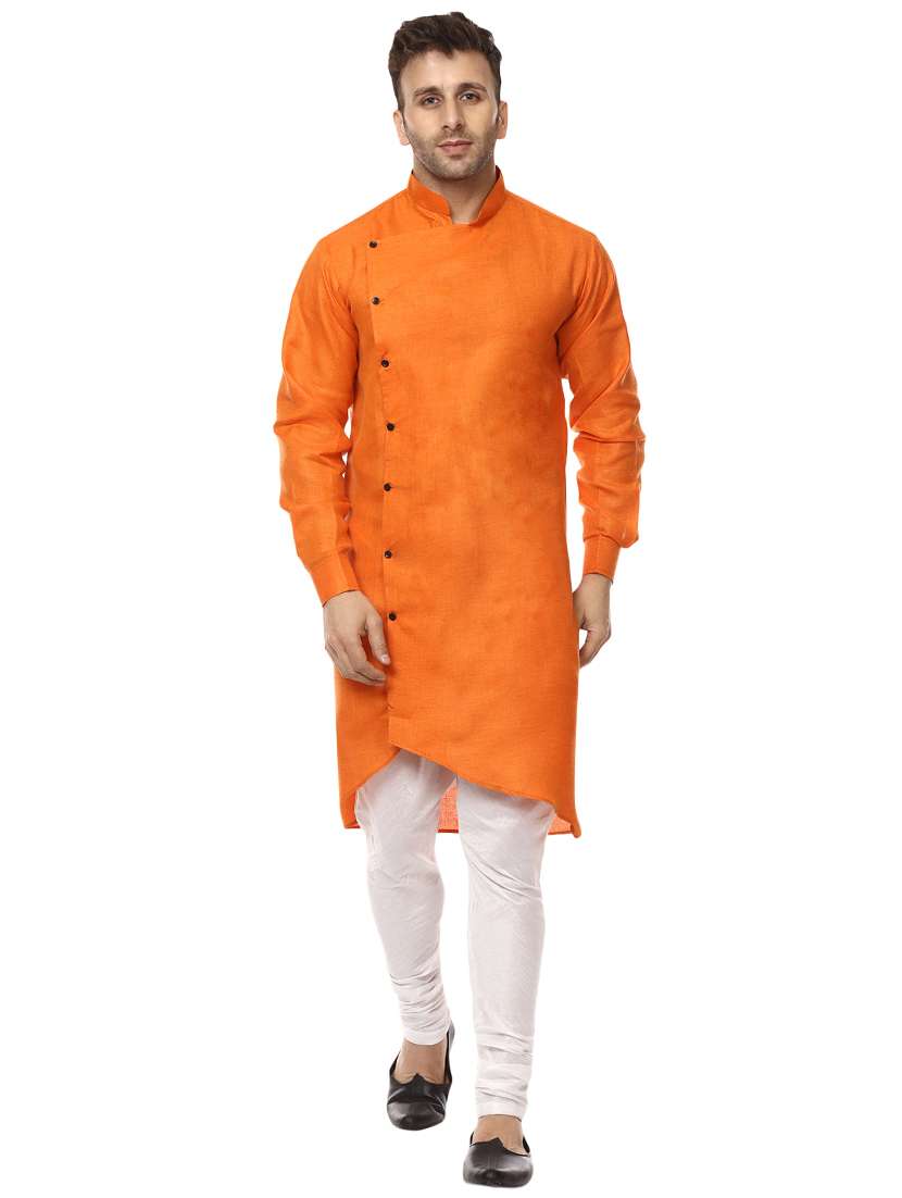 orange khadi asymmetric kurta - 15876574 - Zoom Image - 0