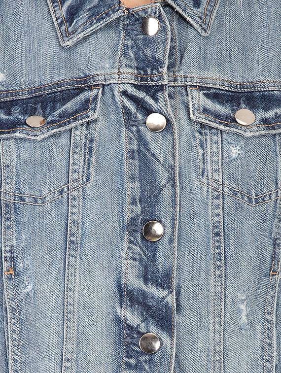 distressed front pocketed denim jacket - 15878588 - Standard Image - 3