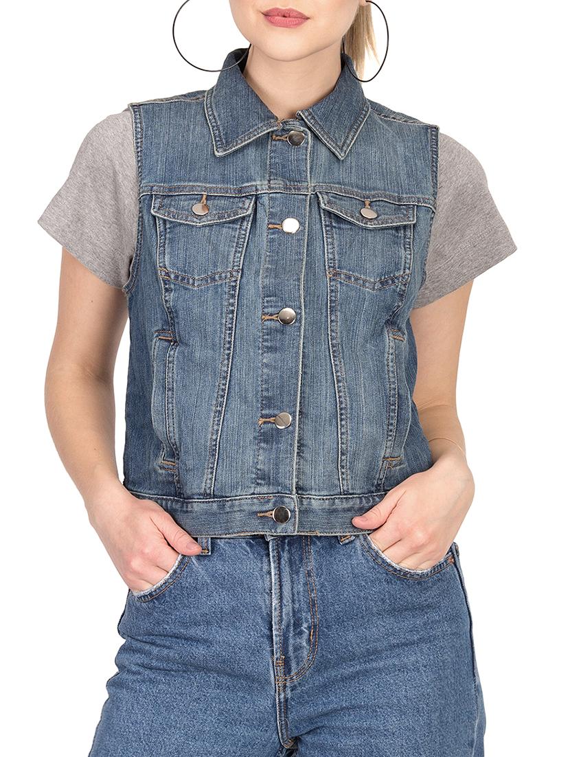 light blue front pocket detail denim jacket - 15878590 - Zoom Image - 0