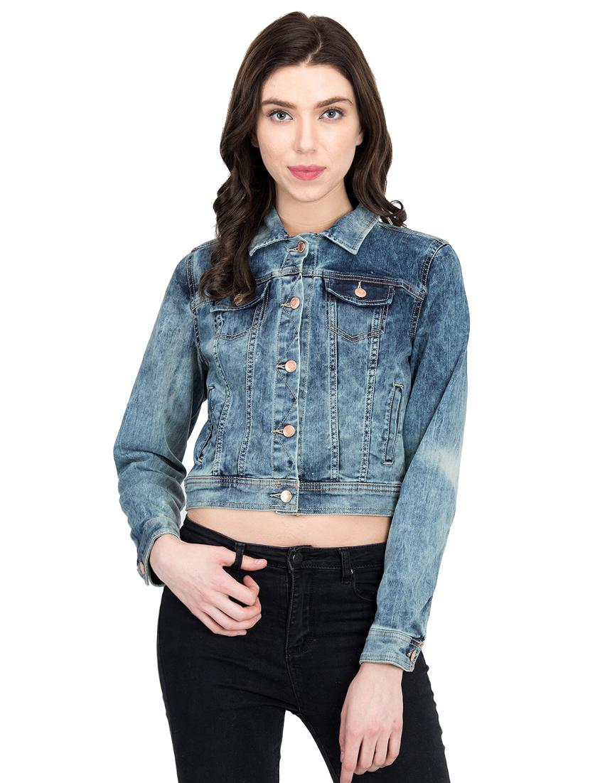 cropped acid wash denim jacket - 15878599 -  Zoom Image - 0