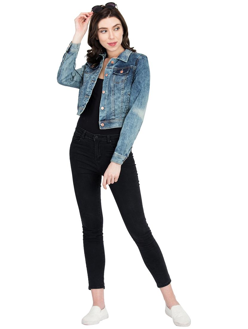 cropped acid wash denim jacket - 15878599 - Standard Image - 3