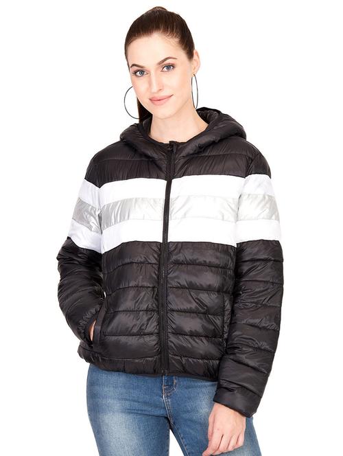hooded neck color block puffer jacket - 15878704 - Standard Image - 0