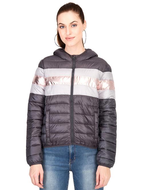 hooded neck color block puffer jacket - 15878705 - Standard Image - 0