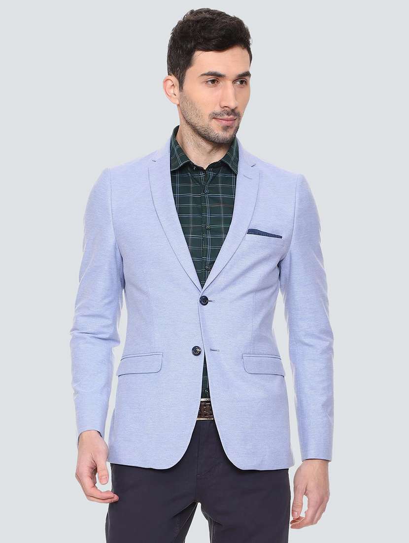 Louis Philippe Grey Casual Coat Men Grey Slim Fit Check Formal Blazer
