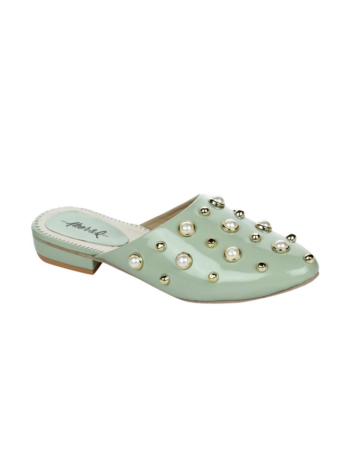 green slip on mules - 15881109 -  Zoom Image - 0