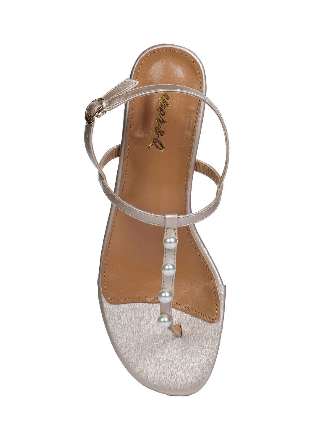 gold t-strap sandals - 15881128 - Standard Image - 3