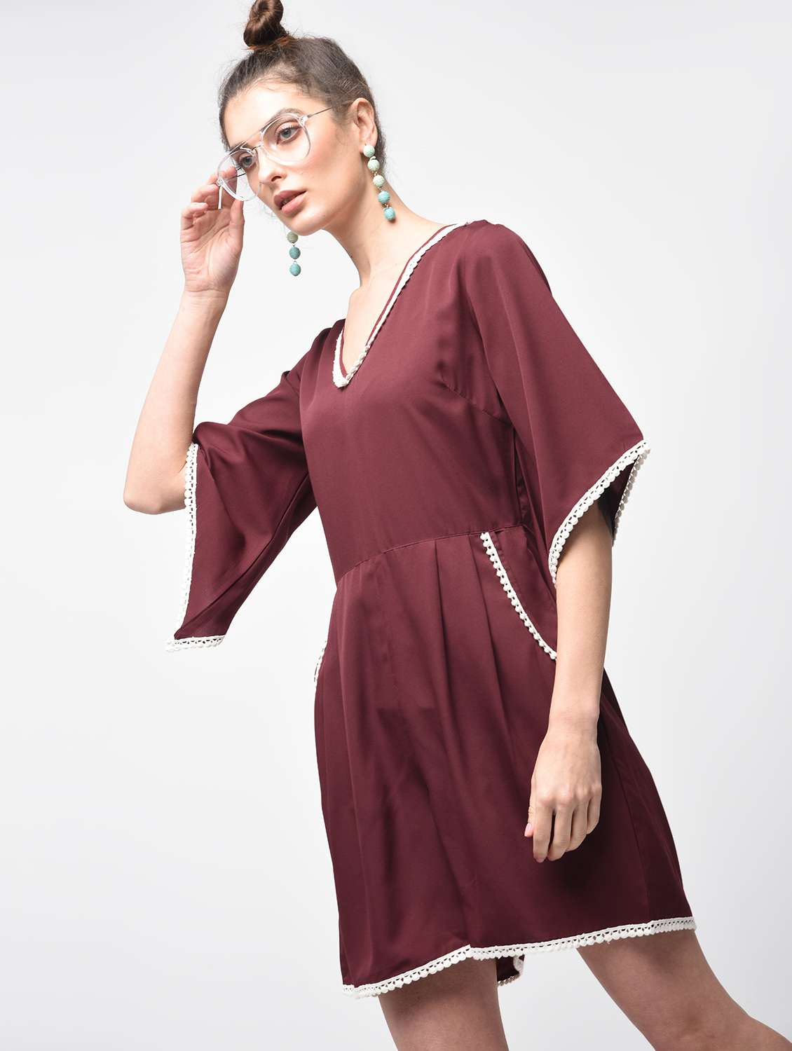 contrast laced pleated romper
