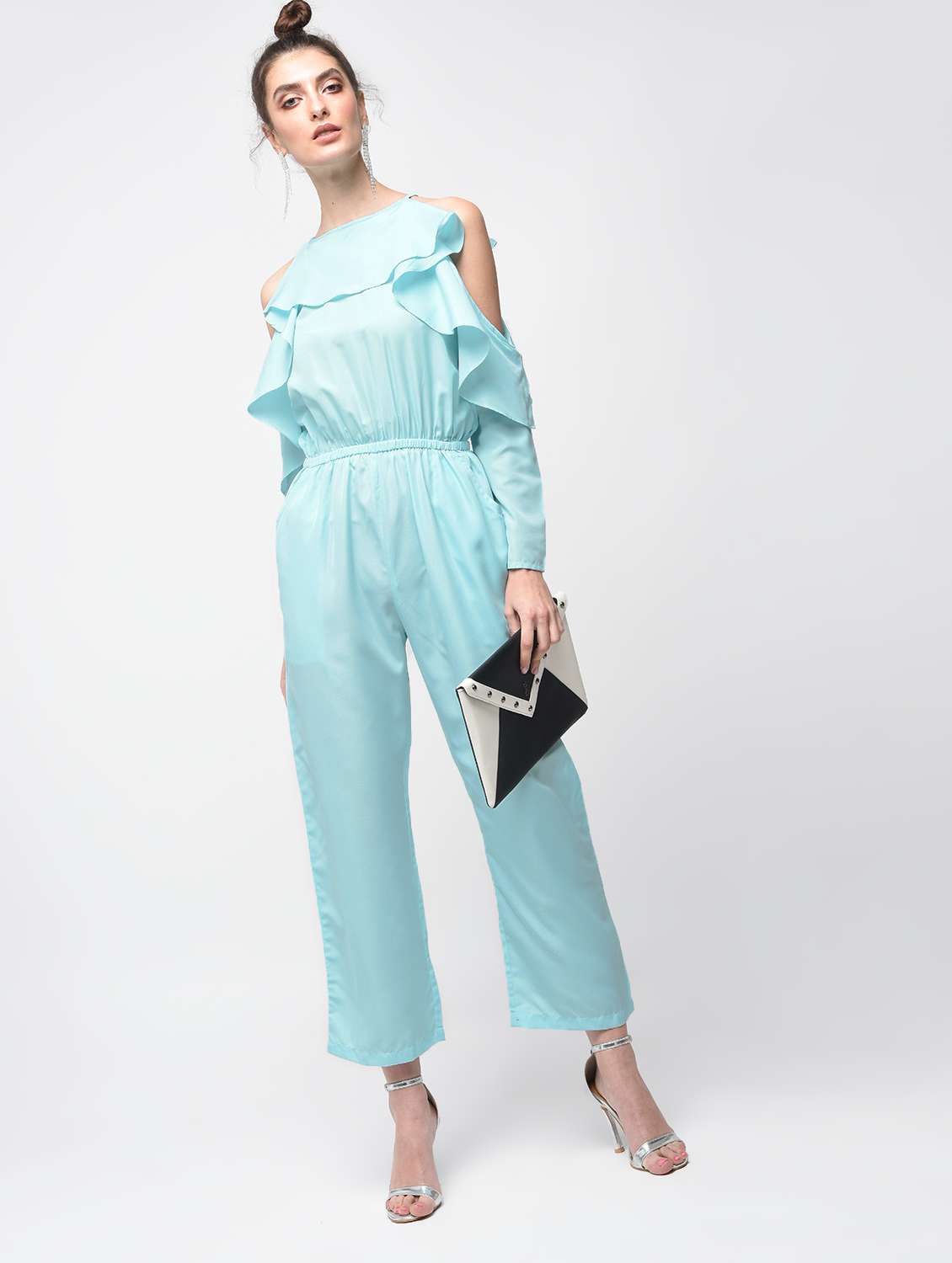 ruffle detail cold shoulder jumpsuit