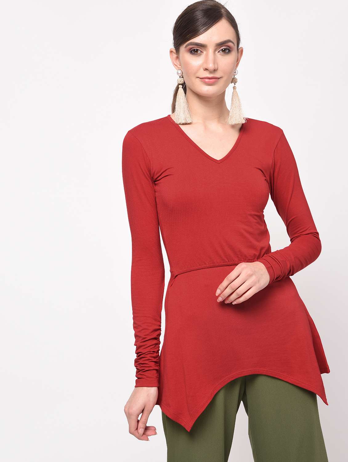 women's asymmetric v neck top