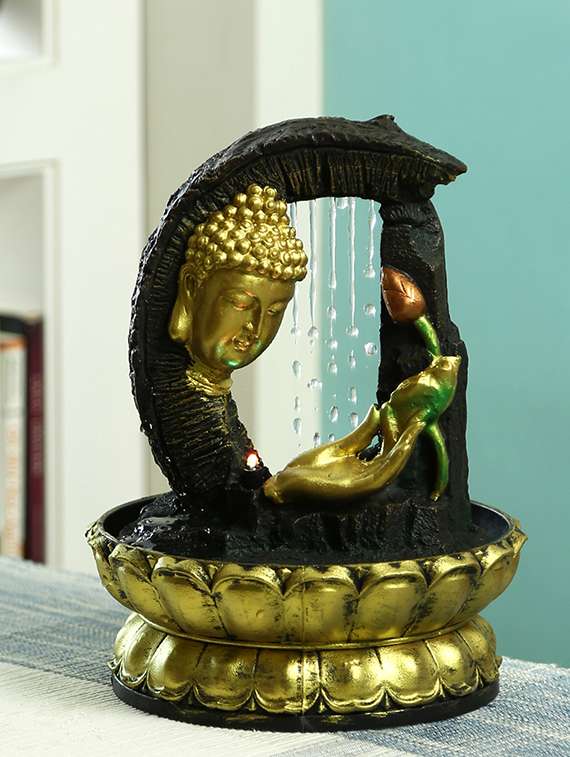 arch style hand sculpted buddha indoor water fountain with light