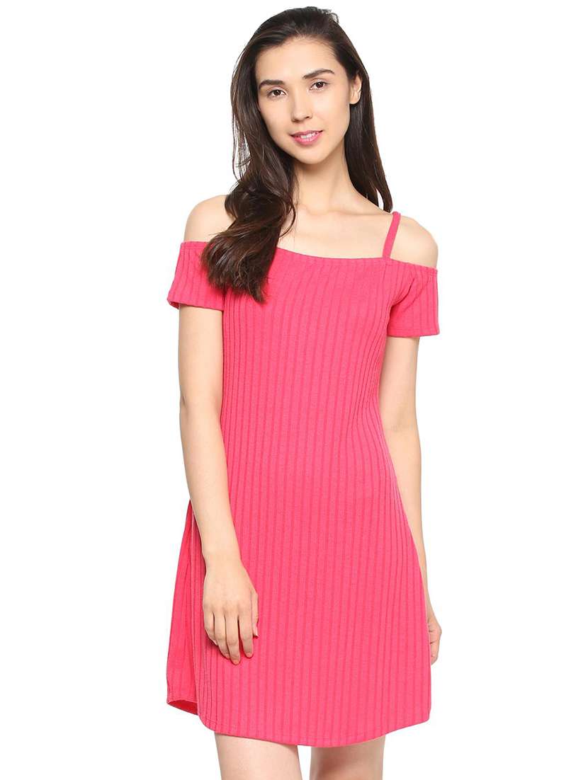 cold shoulder striped a-line dress