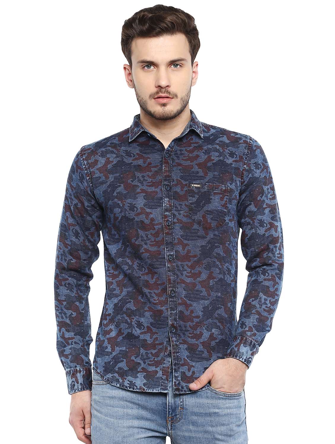 blue denim casual shirt