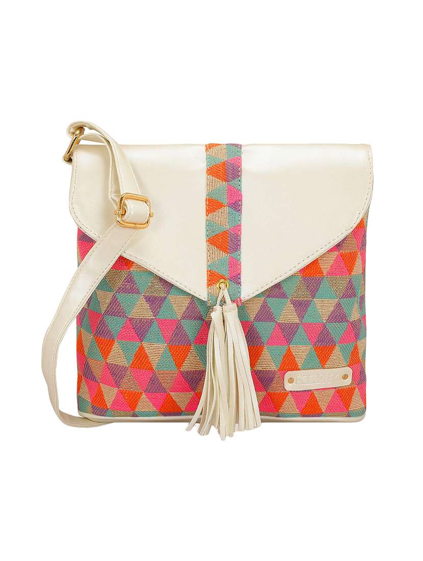 Buy online White Cotton Regular Sling Bag from bags for Women by Kleio