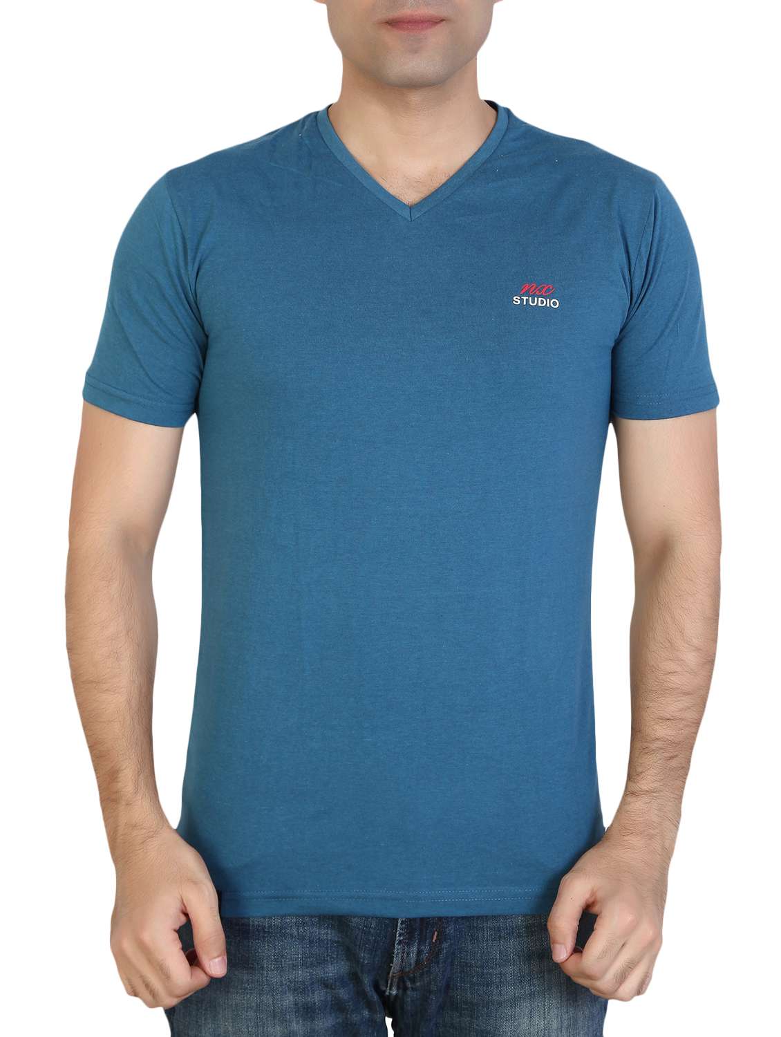 blue cotton blend t-shirt