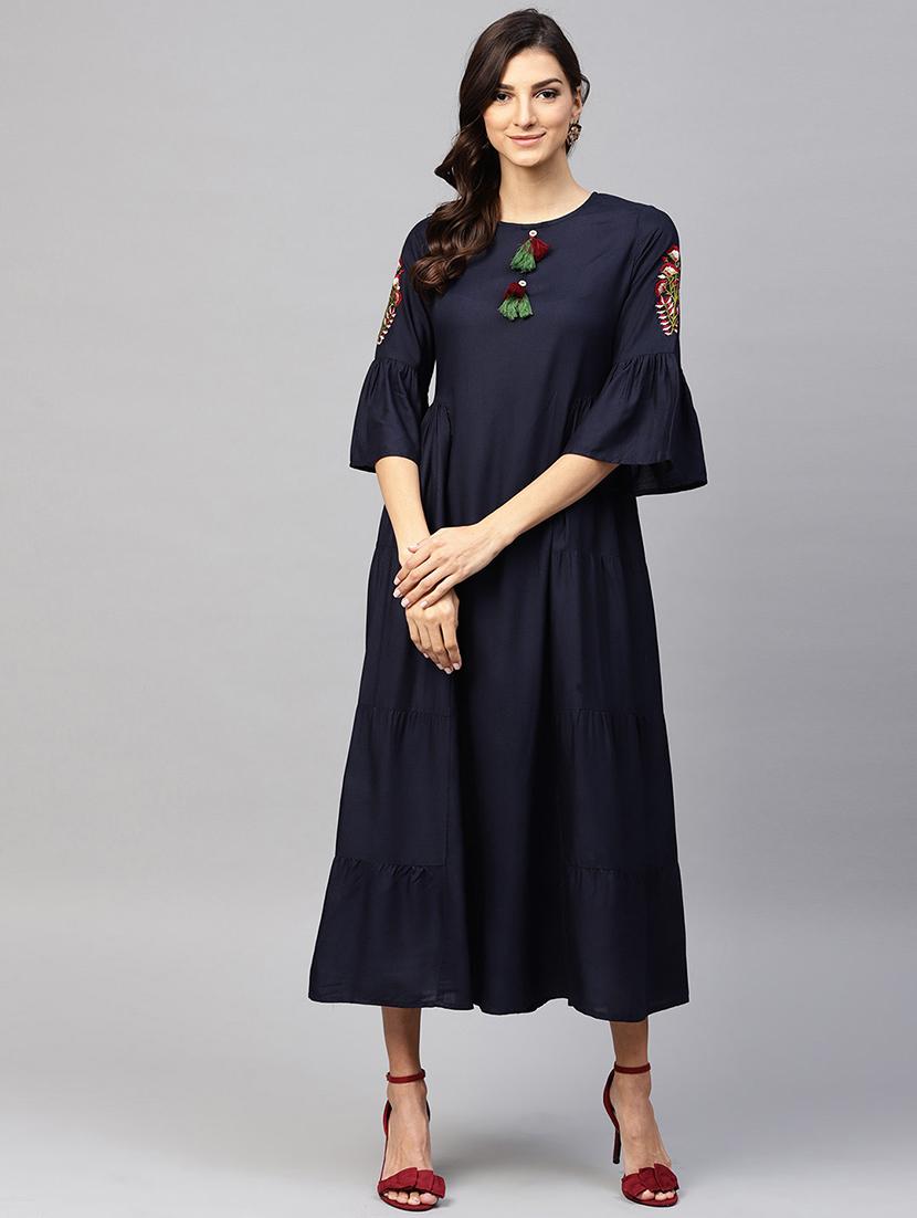 bell sleeves flared ethnic dress with tassels - 15894295 -  Zoom Image - 0