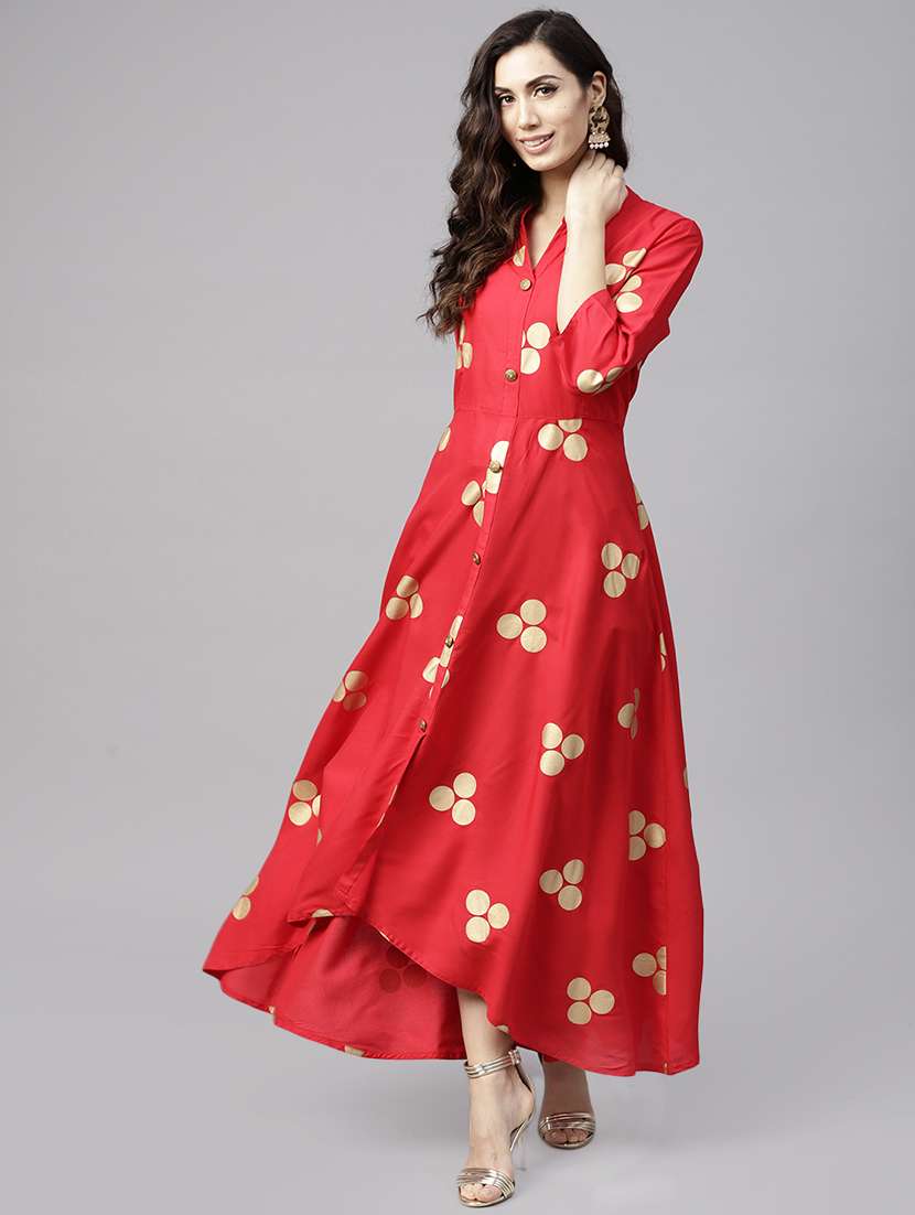 high low foil print dress - 15894311 -  Zoom Image - 0