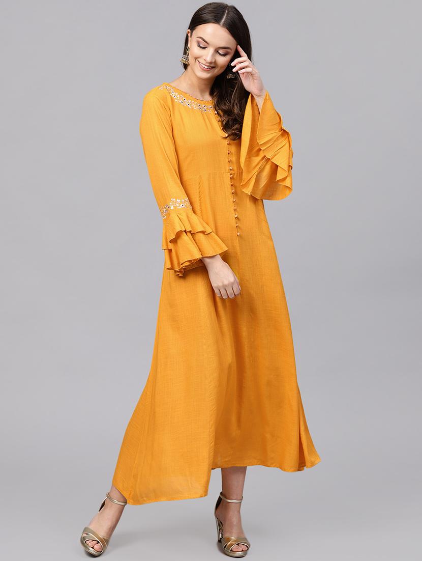 a-line embroidered bell sleeves dress - 15894336 -  Zoom Image - 0