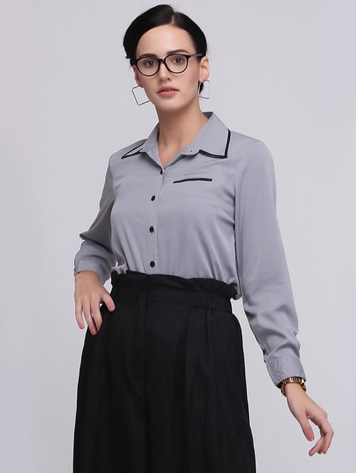 contrast binding long sleeved shirt - 15894360 -  Standard Image - 0