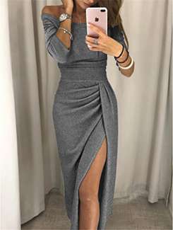 off shoulder high slit dress
