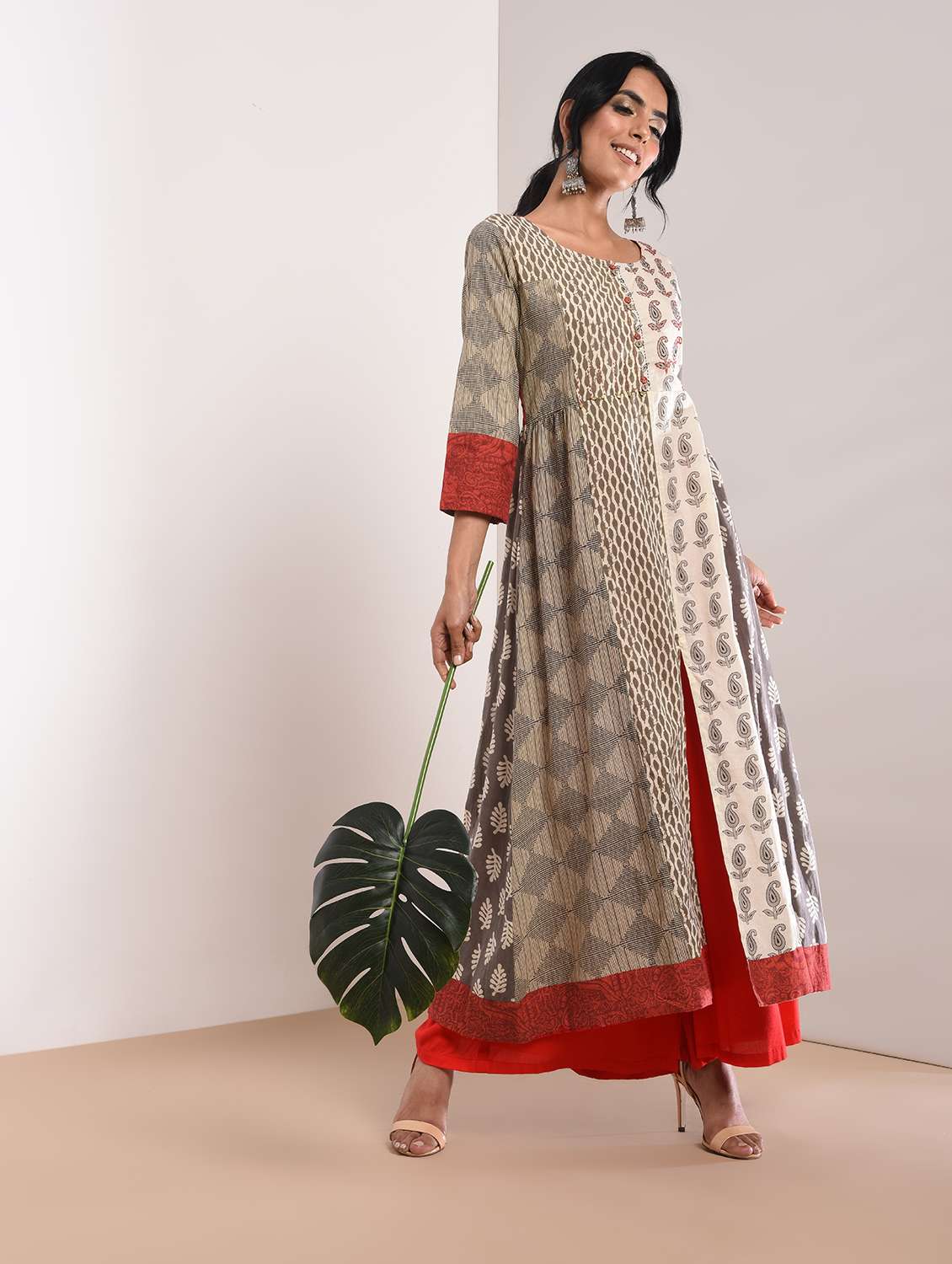 paisley printed kaantha a-line kurta