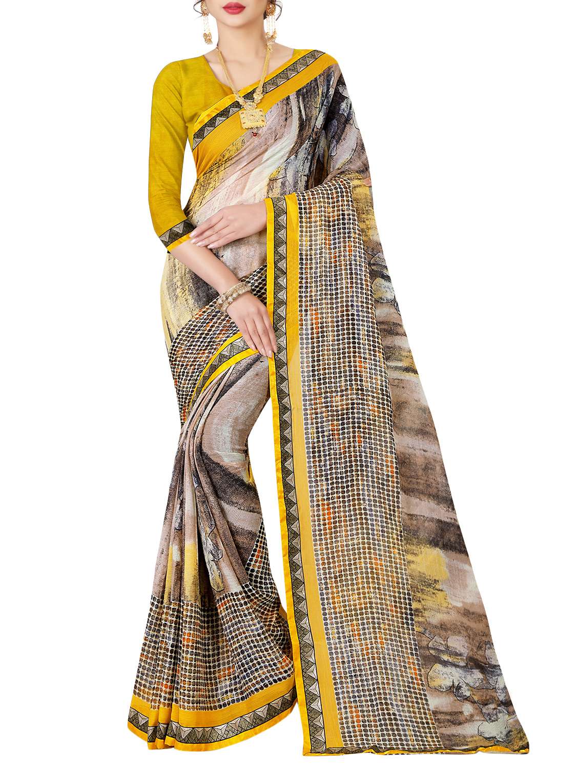 lace border geometrical printed saree with blouse
