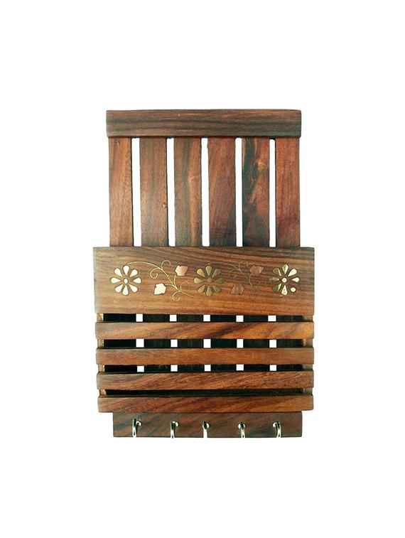 desi karigar brown key hanger with letter rack - 15901327 -  Zoom Image - 0