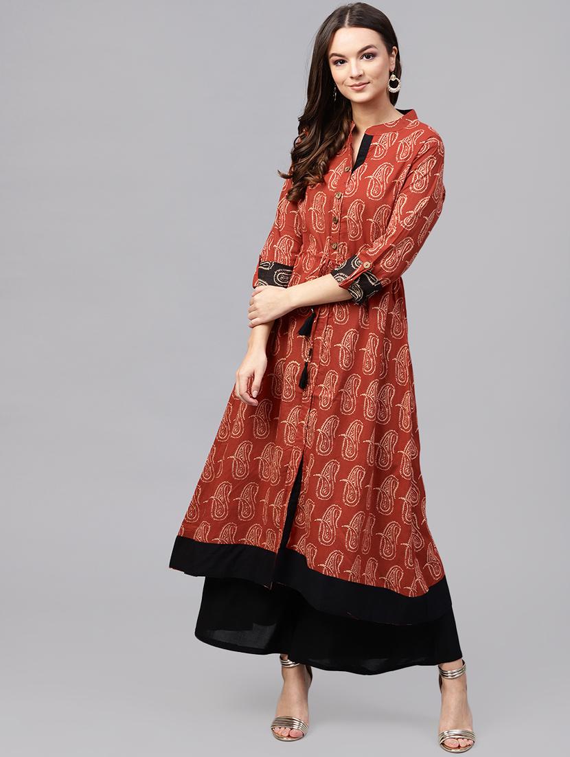 a-line printed kurta with tassels - 15901527 - Zoom Image - 0