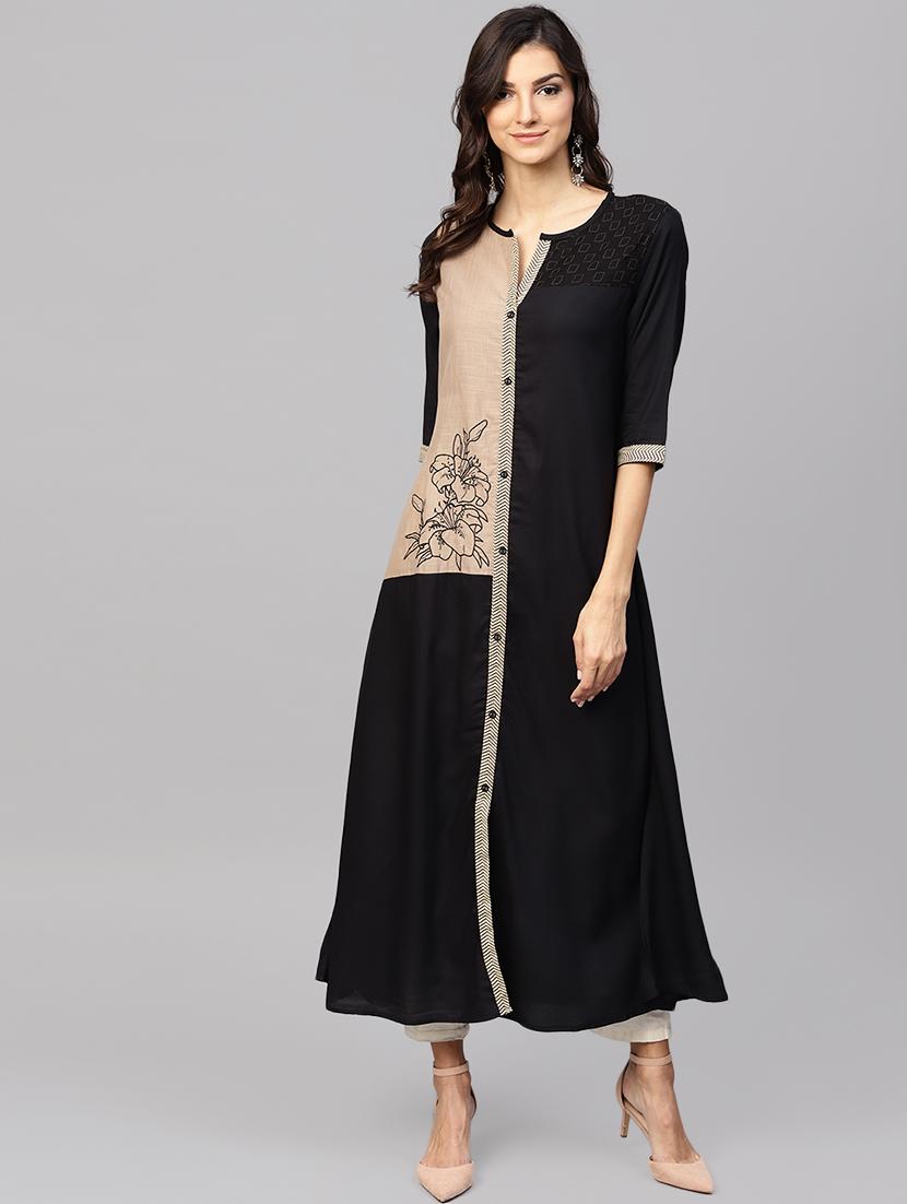 color block a-line kurta - 15901531 - Zoom Image - 0