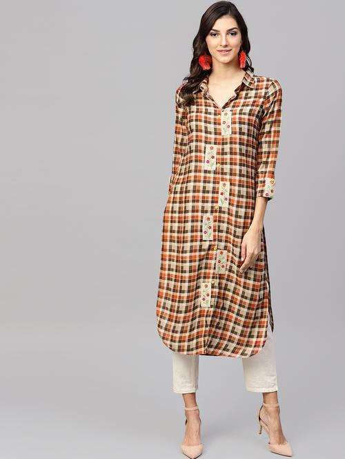 checkered straight kurta - 15901533 -  Standard Image - 0