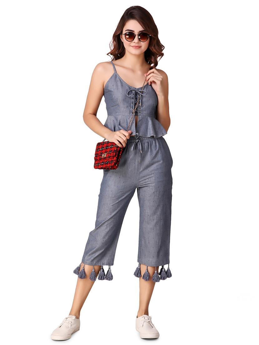 lace-up top & tasseled culotte set - 15901569 - Zoom Image - 0